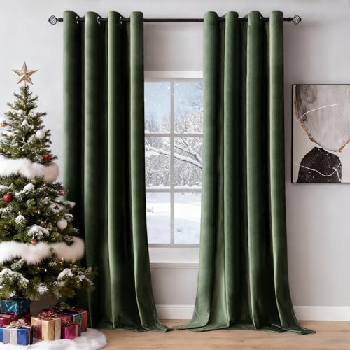 MIULEE Velvet Curtains Olive Green Elegant Grommet Curtain...