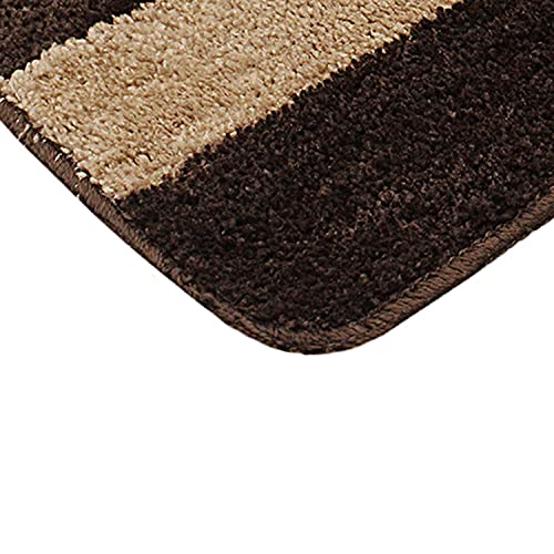 Image of Amazon Brand - Solimo Anti-Slip Microfibre Bathmat, Stripe, Dark Dark Brown, Set of 2 (35cm x 50cm)