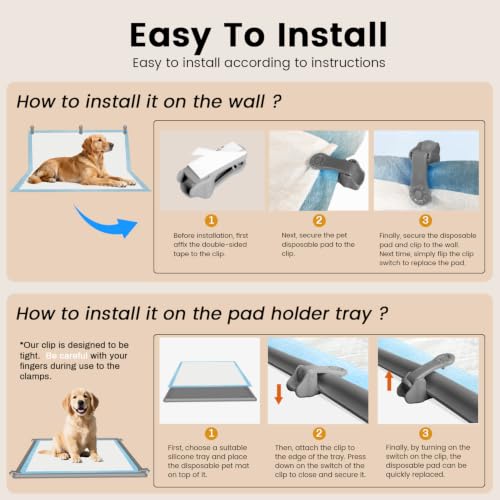 Image of Lockable Pee Pad Clips, with Adhesive Tape, for Indoor Wall Pads Secured, Extra Thick Clamps for Silicone Puppy Pad Holder Tary Secured, Tight Strong Clamp for Dogs, Cats Training