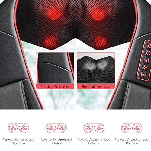 Handsfree Shiatsu Neck Shoulder Massager ELLESYE Electric Back Massage with Heat Vibration Deep Kneading Tissue Massage for Muscles Pain Soreness Relief in Office and Home