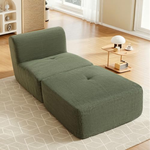 Image of Armless Chair with Ottoman, Modern Corduroy Convertible Cloud Couch