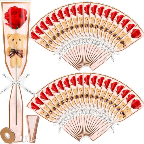 Thiccywoov 36 Pcs Valentine's Day Bouquet Rose with Bear Artificial