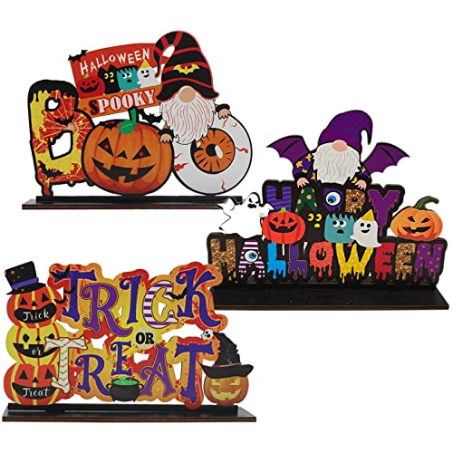 3 uds Decoraciones de Mesa de Feliz Halloween, letreros de Centro de Mesa de Calabaza de Madera para decoración de Mesa de Fiesta de Halloween Cover