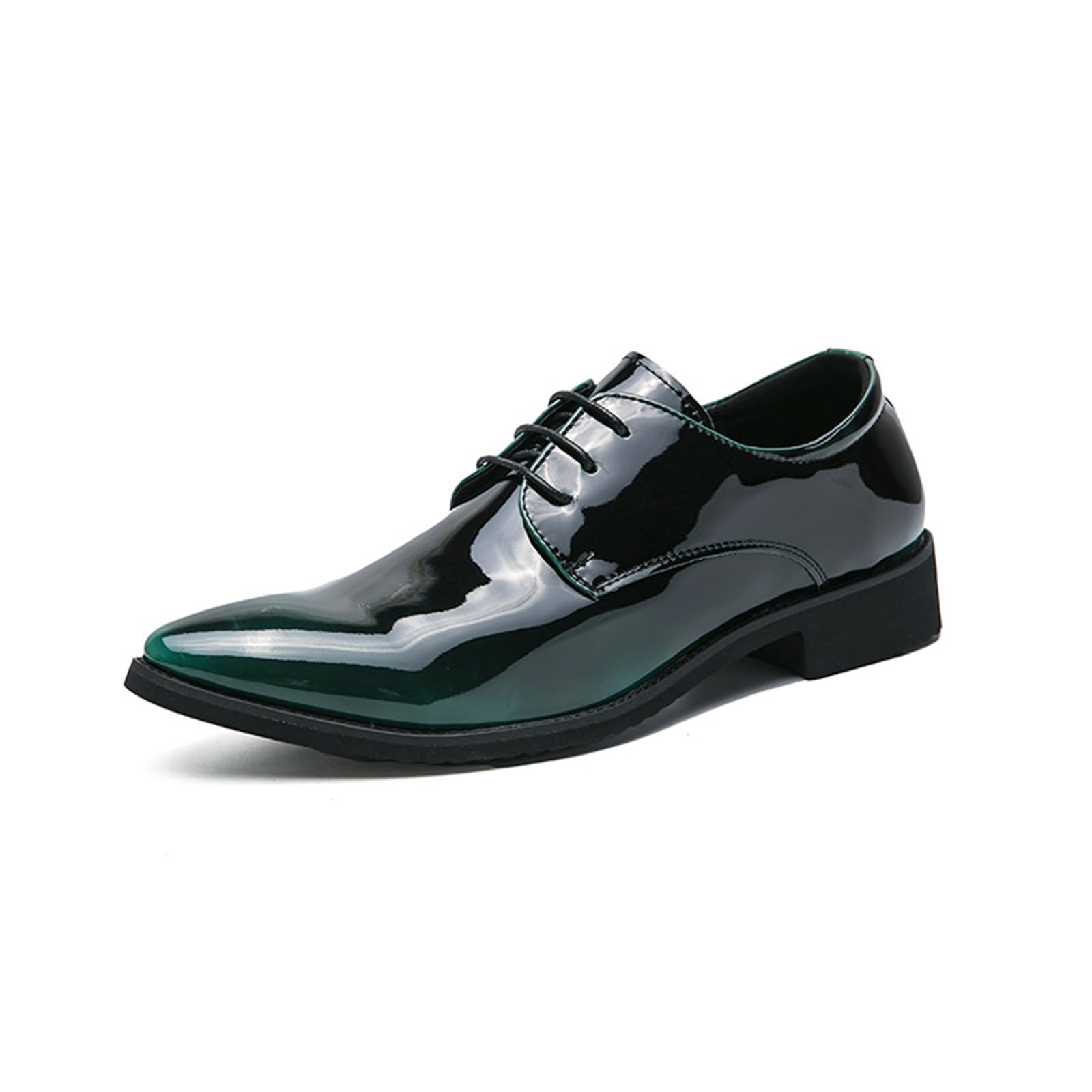 Herren Anzugschuhe Glänzend Lackoptik Derby Schuhe | Elegant Schnürschuhe Rutschfeste Gummisohle Formelle Hochzeit Business Smoking Schuhe Schwarz Grün