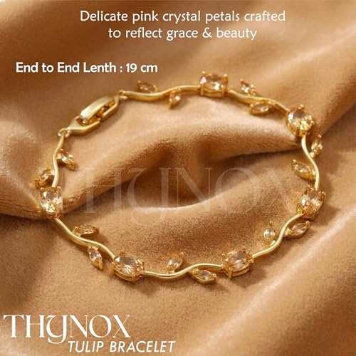 Image of THYNOX Tulip Bracelet for Women Stylish | Gold Plated Crystal Floral Jewellery | Adjustable Chain Wrist for Women & Girls Stylish | Elegant Tulip Bracelet for Women, Party & Daily Wear Accessory