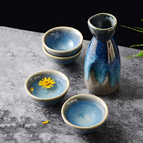 Sake Cup Set 5 Stücke, Traditionellen Keramik Japanischen Stil Sake-Servierset, einschließlich 4 Kleine Weingläsern/Sake Schale 30ml und 1 Sake-Topf 130ml, für Sake Reiswein