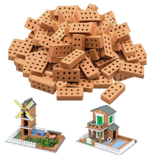 LIULINY 120 Pièces Rouge Mini Briques, Mini Briques de Construction avec 8 Trous, Modèle en Argile Brique ou Pierre pour Maquette, pour Construction DIY...