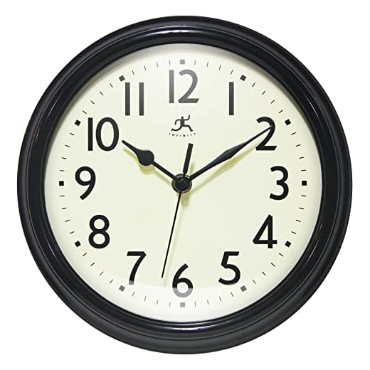 Infinity Instruments Retro 9.5 Inch Round, 1950's Vintage Style Wall Clock, Easy to Read, Silent Ticking, Quartz Movement, Battery Operated, Indoor Use, Wall Clocks for Kitchen, School, Living - Black