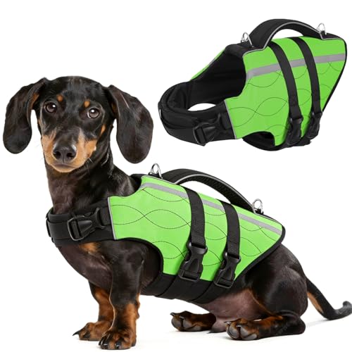 KONVINIT Salvagente per Cani di Piccola Taglia, con Paracollo Morbido e Design Ricamato Esclusivo, Leggero, con Maniglia, per Nuoto e Sicurezza,Dog Life Jacket