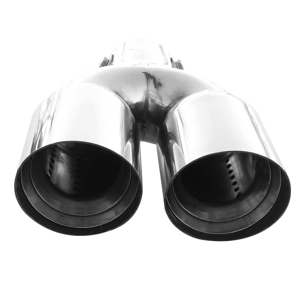 Embout d'échappement double tube double rond en acier inoxydable - Pot d'échappement sport - Embout d'échappement - Embout d'échappement universel - Chromé - Inoxydable