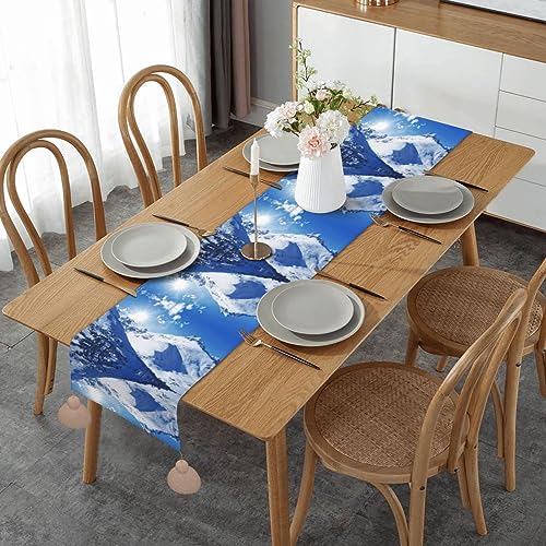 Chemin de table de Noël anti-table vide modèle Snow Mountain 152,4 cm à pompons