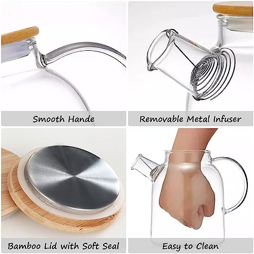 Glass Teapot 1800Ml Stovetop Safe Hand Crafted Tea Kettle With Bamboo Lid Clear Tea Pot For Loose Leaf Tea And Blooming Tea Smooth Handle Easy Clean #TOP3