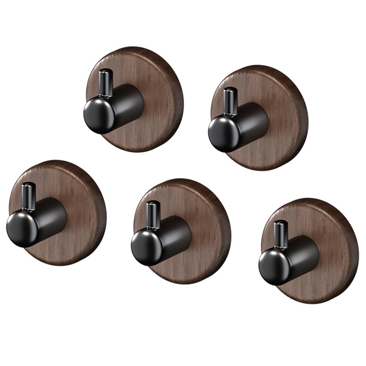 Wdwdw Walnut Coat Rack With Hooks Self-Adhesive - 5 Pack,Retro Wood Base With Metal,No Drilling Decorative Wall For Towel