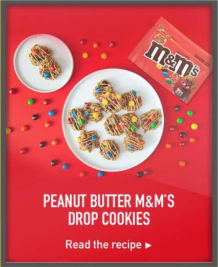 Peanut butter M and M'S drop cookies. Read the recipe.