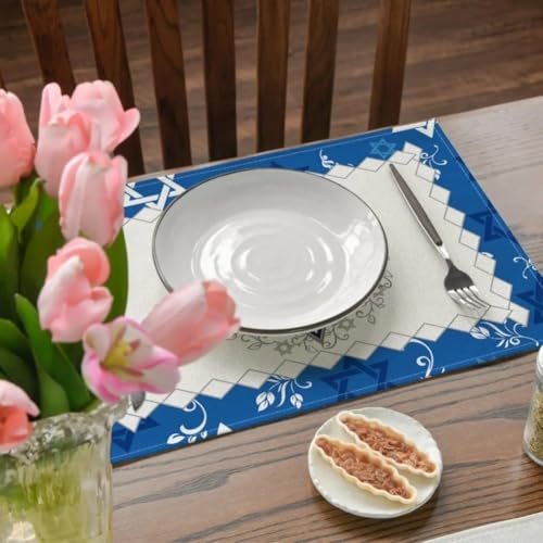 Napperons rustique vintage lavables Hanukkah lot de 4 tapis de table imprimés