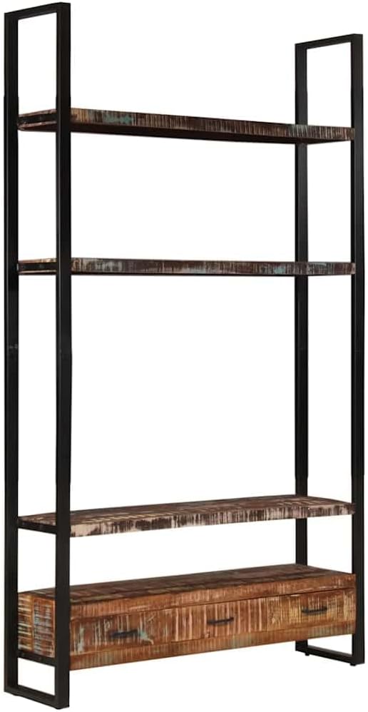 Bookshelf Multicolour Solid Reclaimed Wood with Powder-Coated Iron Frame 11.8 x 46.5 x 78.7 in Indoor Storage Cabinet and Locker for Living Room or Office Decor