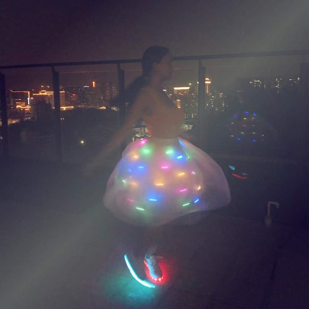 SHINYOU Women Tutu Skirt LED Light Up A Line Short Knee Length Tutu Tulle Skirt White - Image 5