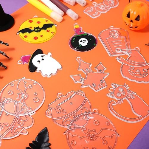 Hollowfly 27 Sets Halloween DIY Suncatcher Craft Paint Window Art Make You Own Suncatcher Ornaments Halloween Hanging Ornaments for Home Halloween Party Decoration — view 6