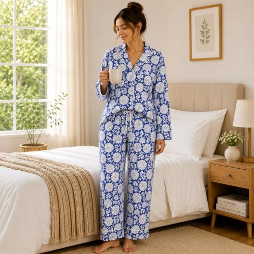 Image of Huar Cotton Pajamas Set for Women - Luxurious Cotton Womens Pajama Sets - Comfortable Christmas PJ Set, Breathable & Light Pj