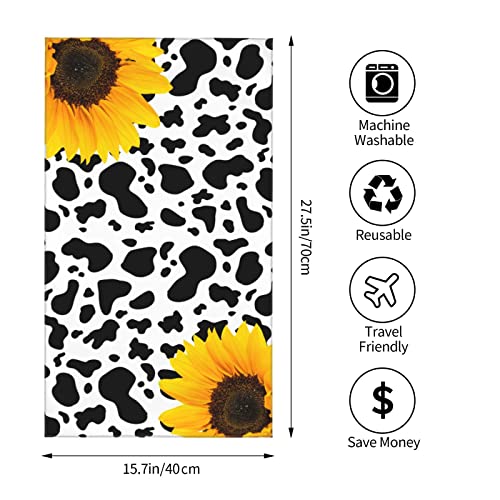 Cow Print Sunflower Soft Hand Towels Decorations Face Towel Absorbent Guest Towel Portable Kitchen Tea Towels Multipurpose For Bathroom, Hotel, Gym And Spa #TOP4