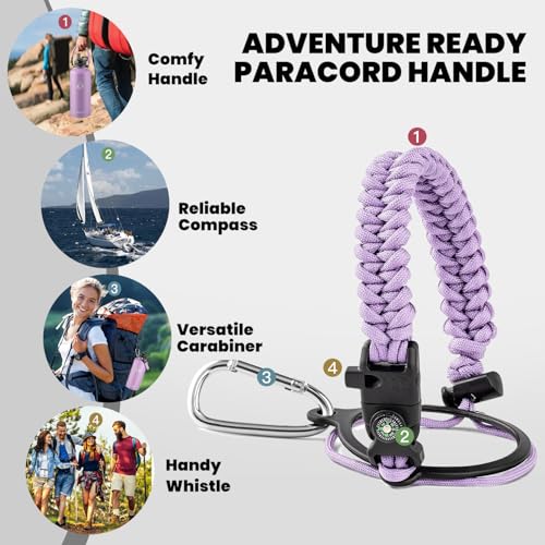 Image of RAYMYLO Insulated Water Bottle 87 oz, Triple Wall Vacuum Stainless Steel (Cold for 48 Hrs), Leak Proof & Non-BPA, Modern Water Flask Jug with Paracord Handle & Straw Spout Lids, Light Purple