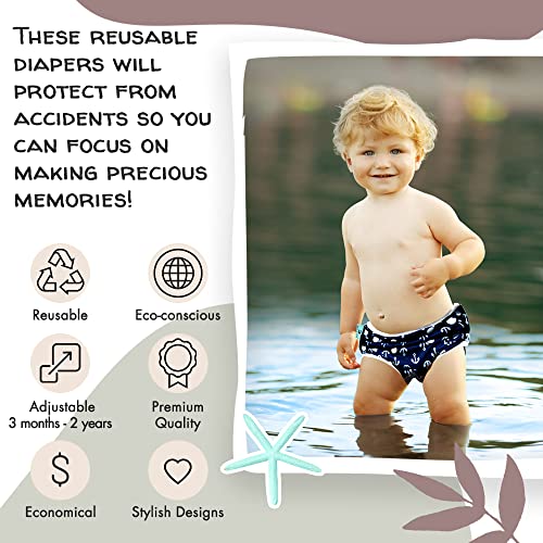 Will & Fox Reusable Swim Diaper And Wet Bag For Babies, Infants & Toddlers - Adjustable Girls Swimming Diaper 0-2 Years And Water Resistant Swim Bag – Anchor – 1 Pack #TOP5