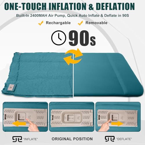 Double-Self-Inflating-Sleeping-Pad-with-Electric-Pump314-Thick-Memory-Foam-Camping-Mattress-2-Person-wPillowEasy-InflateDeflateOutdoor-Camp-Mat-for-Rooftop-Tent-Car-Truck-Peacock-Blue
