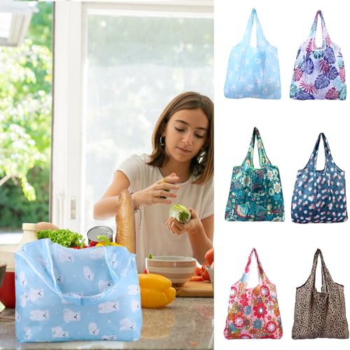 Bolsa reutilizable de poliéster plegable para almacenamiento y compra ligera floral 6