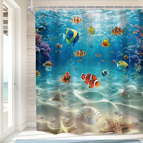 Imirell Ocean Fish Shower Curtain 72Wx72H Inches Summer...
