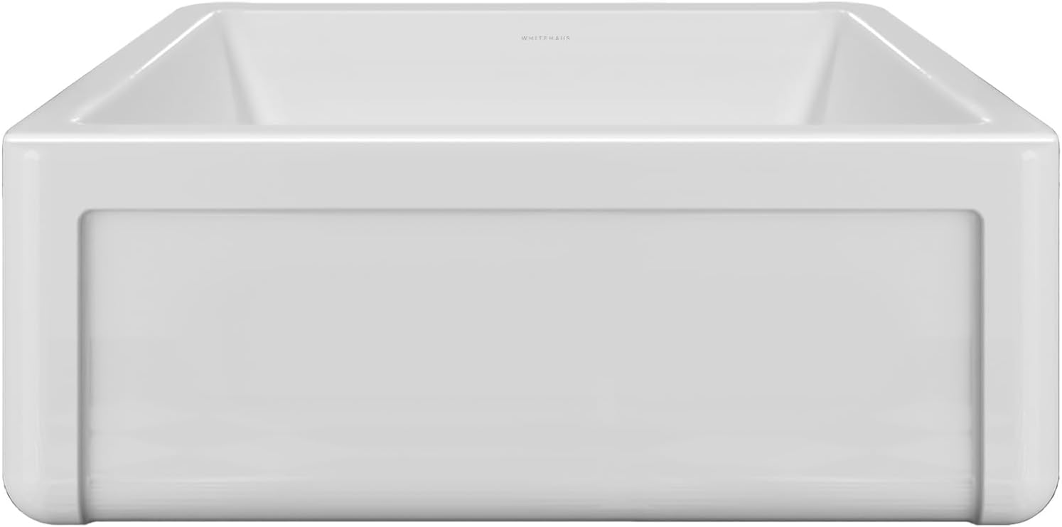 Whitehaus Collection 27" Reversible Single Bowl Fireclay Kitchen Sink with Grid: Three Edge Frame, Plain Front Apron