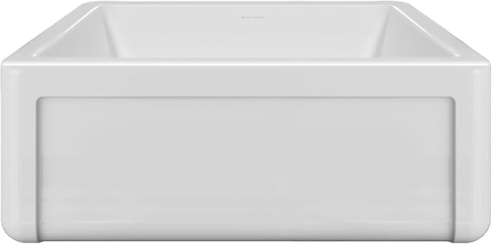 Whitehaus Kitchen Sink, 27" Reversible Single Bowl Fireclay Sink with Three Edge Frame, Plain Front Apron, Gloss White Finish, Includes Stainless Steel Grid, 3-1/2" Center Drain
