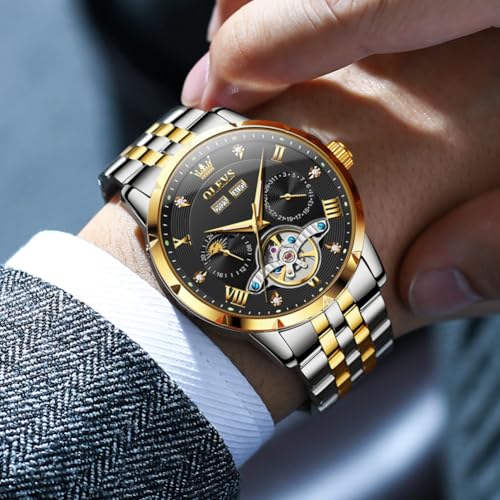 Image of OLEVS Automatic Watches for Men Self Winding Mechanical Skeleton Luxury Dress Stainless Steel Diamond Men Wrist Watches