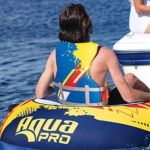 Oceans 7 USCG Universal Fit Adult Sized Life Jacket – Type III PFD Fits Chest Size 30” - 52” – Flexible-Fit Open-Sided Design – Blue/Red/Yellow