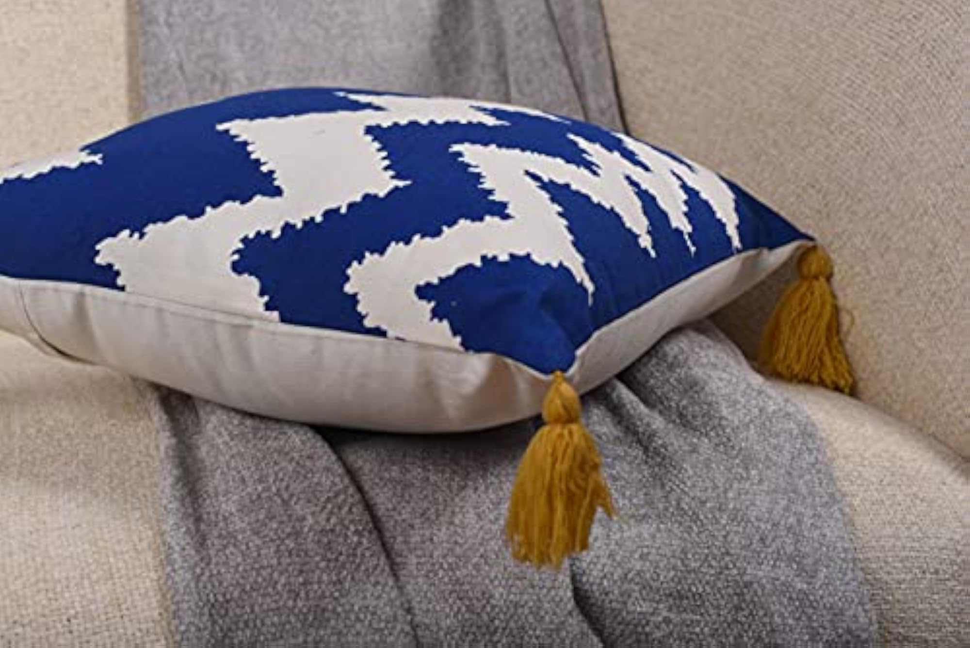 Blue Handmade Bohemian Embroidered Throw Pillow Cover