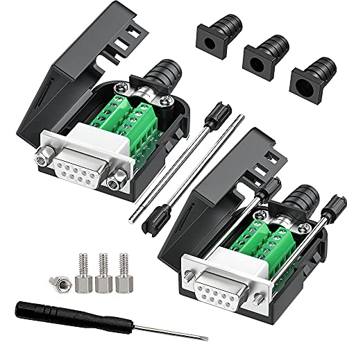 JUXINICE 2PCS DB9 Female adapters, Easy to useDIY RS232 485 Serial Cable, No Soldering Needed DB9 Serial connectors with Bolts Nuts Tail Pipes and Screwdriver