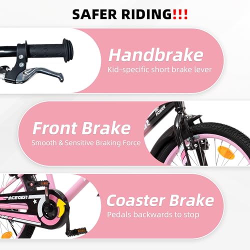 Image of ACEGER Simon Kids Bike for Boys Girls Toddlers, Unisex for Aged 3-13 Years, 12 14 16 18 Inch Children Bicycle with Training Wheels, 20 Inch Bike with Kickstand