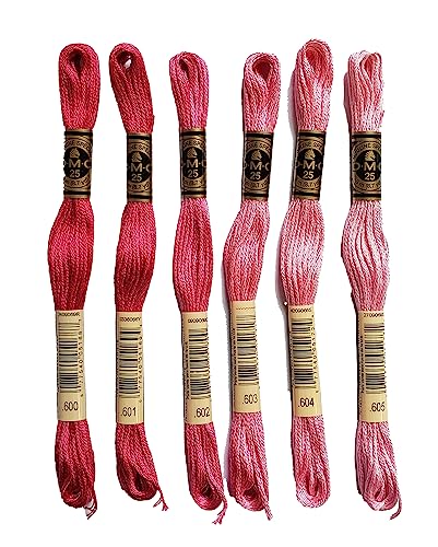 Image of DMC 6-Strand Embroidery Cotton 8.7yd Bundle - Cranberry Color Family - 6 Skeins of Thread