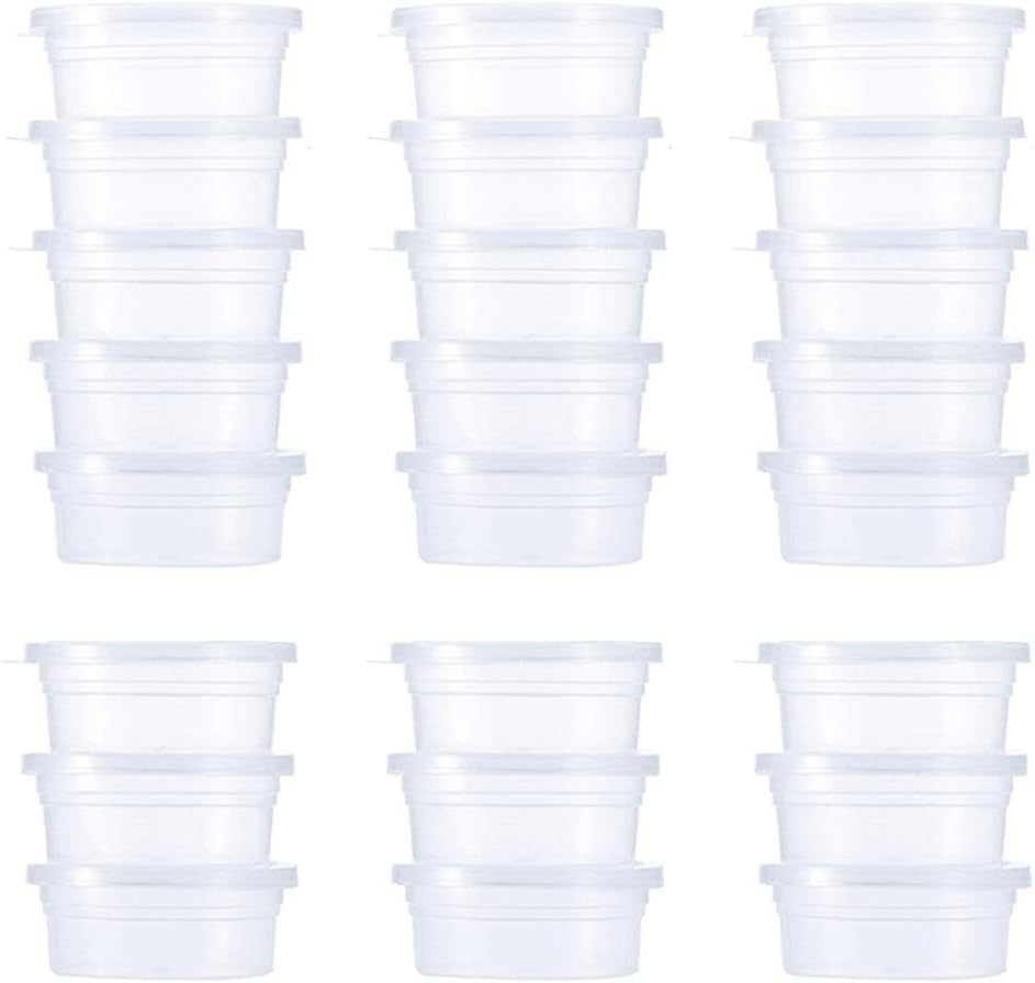 FeelavaSlime Storage Containers 24 Pack, Clear Plastic Foam Ball Storage Cups Storage Jars with Lids, Slime Pots Tubs, Leakproof, Waterproof, Durable, Reusable, Dishwasher Safe, 2.7 inches