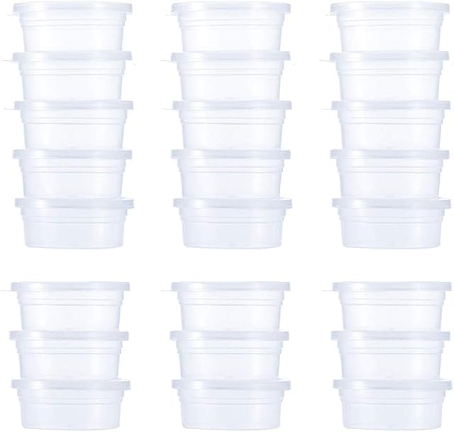 Slime Storage Containers 24 Pack, Leakproof Clear Plastic Foam Ball Storage Cups Storage Jars Containers With Lids Slime Pots Tubs