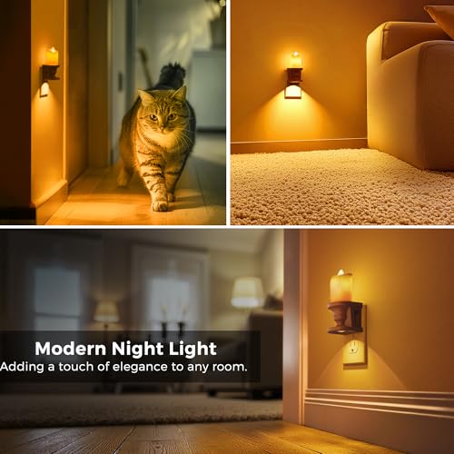 Image of L LOHAS LED Night Light, Flameless Candle Night Light, 2 Pack | 3 Lighting Model, Dusk to Dawn Sensor, 0-100LM Brightness Dimmable, Amber Light,Vintage Nightlight for Adults Hallway Bedroom