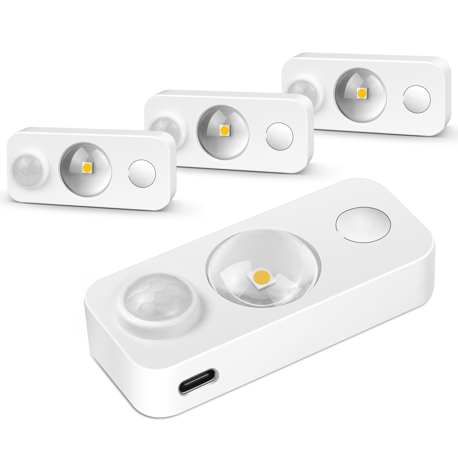LEDLampsWorld LED Motion Sensor Puck Lights, Rechargeable Under Cabinet Lighting Wireless, Dimmable Night Light, Under Counter Lights for Kitchen, Display Shelf, Closets (4 Pack)