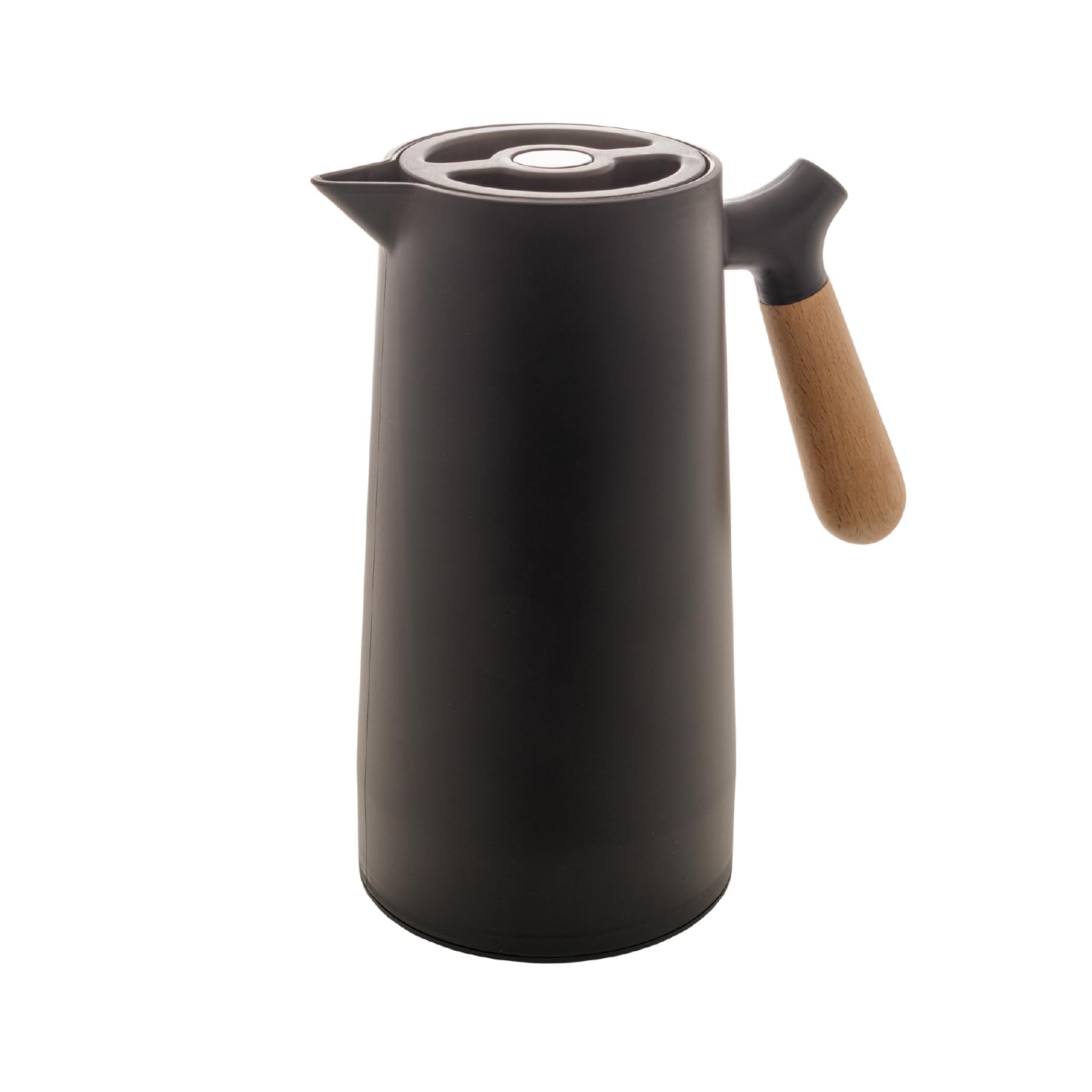 Thermal Coffee Carafe - 34oz / 1L Insulated Plastic Exterior Carafe for Hot or Cold Drinks - Leakproof Coffee and Tea Dispenser with Wood-like Handle and Glass Liner - Black, 34floz/1L