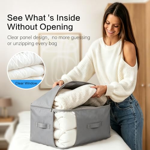 Image of Comforter Storage Bag, Large Capacity Blanket Storage Bags 3-Layer Ultra Space Saving Self Compression Organizer, Heavy Duty Space Saver Organizer for Bedding, Clothes, Blanket, 2-Pack, Gray