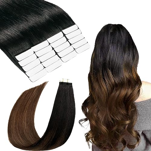 SURNEL Tape in Hair Extensions Human Hair 18 inch Tape in Real Hair Extensions Off Black to Chocolate Brown Remy Tape Hair Extensions Real Human Hair Skin Weft 20pcs/50g (18inch, 1BT4)