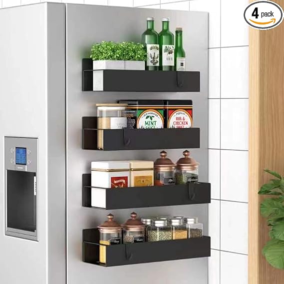 Metal 4 Pack Magnetic Spice Storage Rack Organizer for Refrigerator