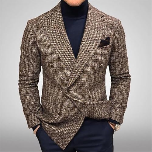 Mens Plaid Blazer Sports Coat Vintage Double Breasted Blazer Suit Jacket Casual Slim Fit Checkered Blazer4
