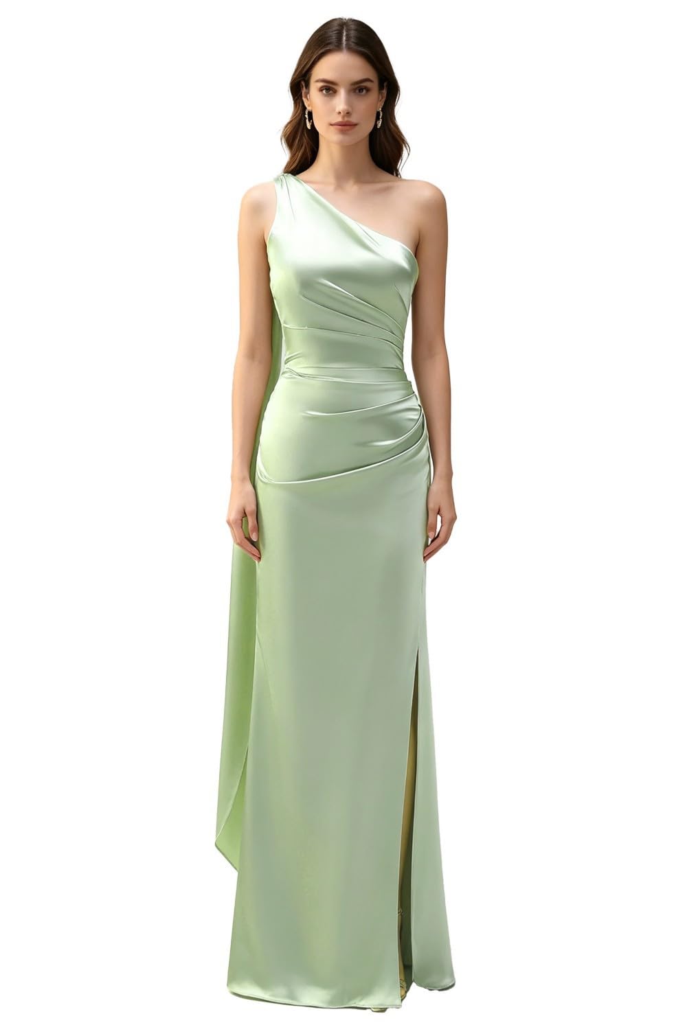Vestido de satén para mujer, con un hombro descubierto, largo hasta el suelo, vestido de fiesta de graduación | Satén, vestido de fiesta, vestidos de dama de honor