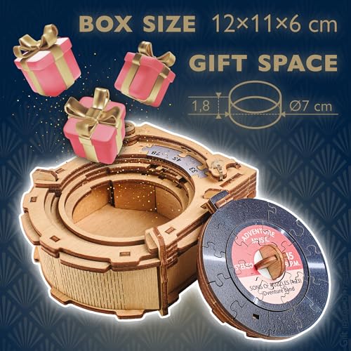 Image of iDventure Record Player, Money Puzzle Box for Adults, Box for Cash Gift | Vintage Record Player Brain Teaser, Money Gift Box, Cash Gift Reveal, Gift for Men, 3D Puzzle for Music Lovers