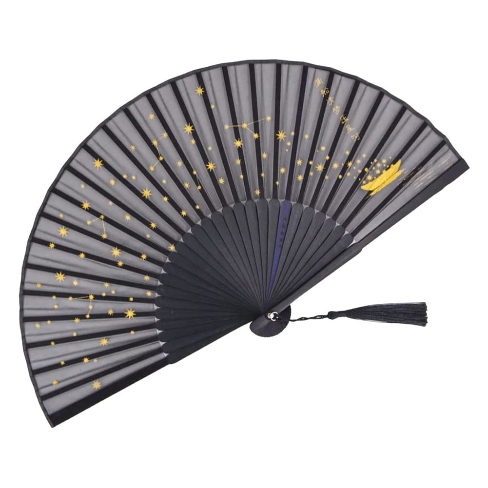 CTRLZS Small Folding Hand Fan for Women Japanese Vintage Style Bamboo Silk Fans for Party Wedding Dancing Decoration Black