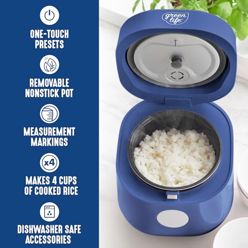 image for GreenLife Digital Rice Cooker, 2-Cups Uncooked/4-Cups Cooked, Removabl